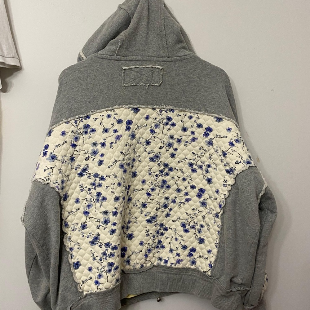 We The Free Gray Hoodie Sweater with Yellow Quilted Front - Picture 3 of 4
